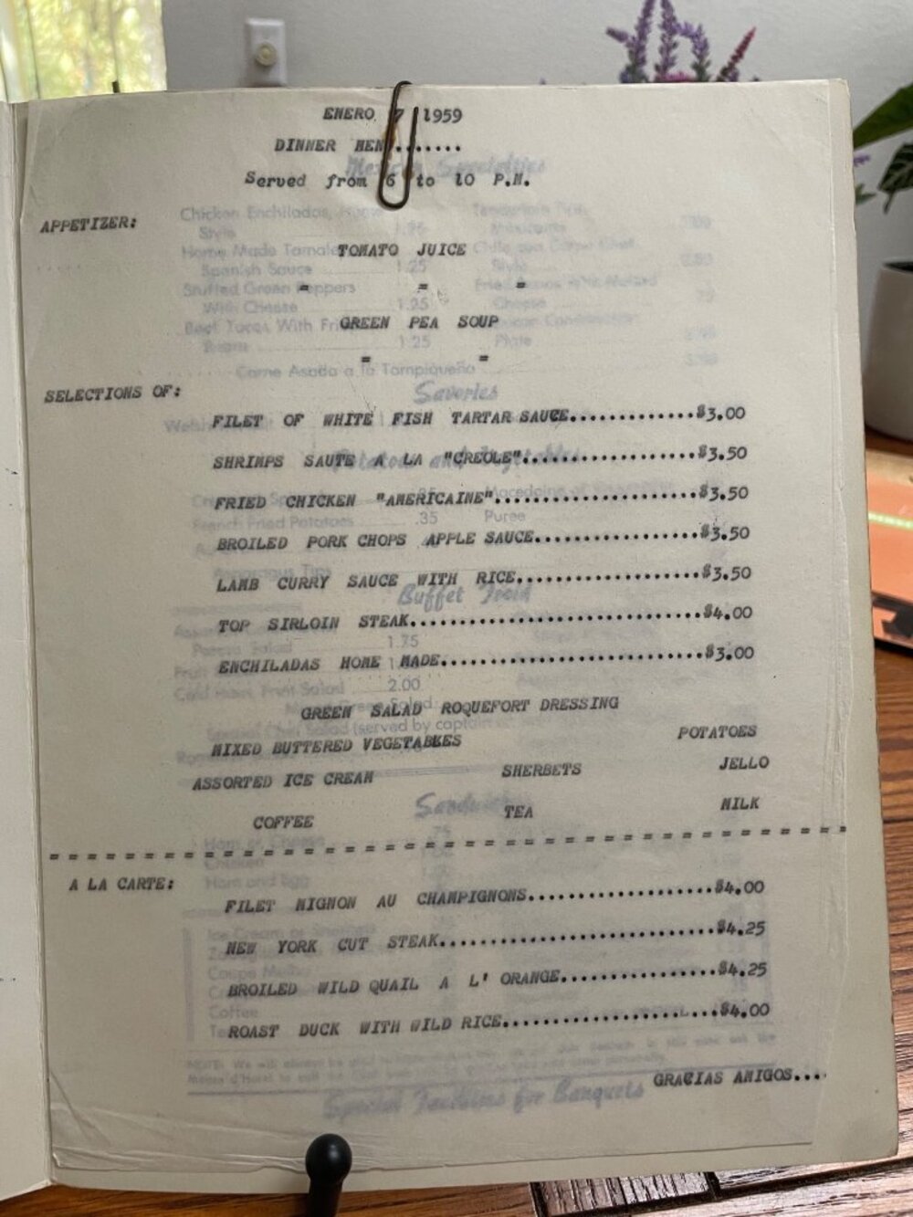 Vintage 1959 Rosarito Beach Hotel Menu Mexico Blue Cover Illustrated A La Carte - Picture 3 of 5